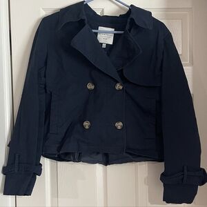 Bagatelle Womens Classic Black Semi Crop Brown Button Pea Coat Jacket Size Large